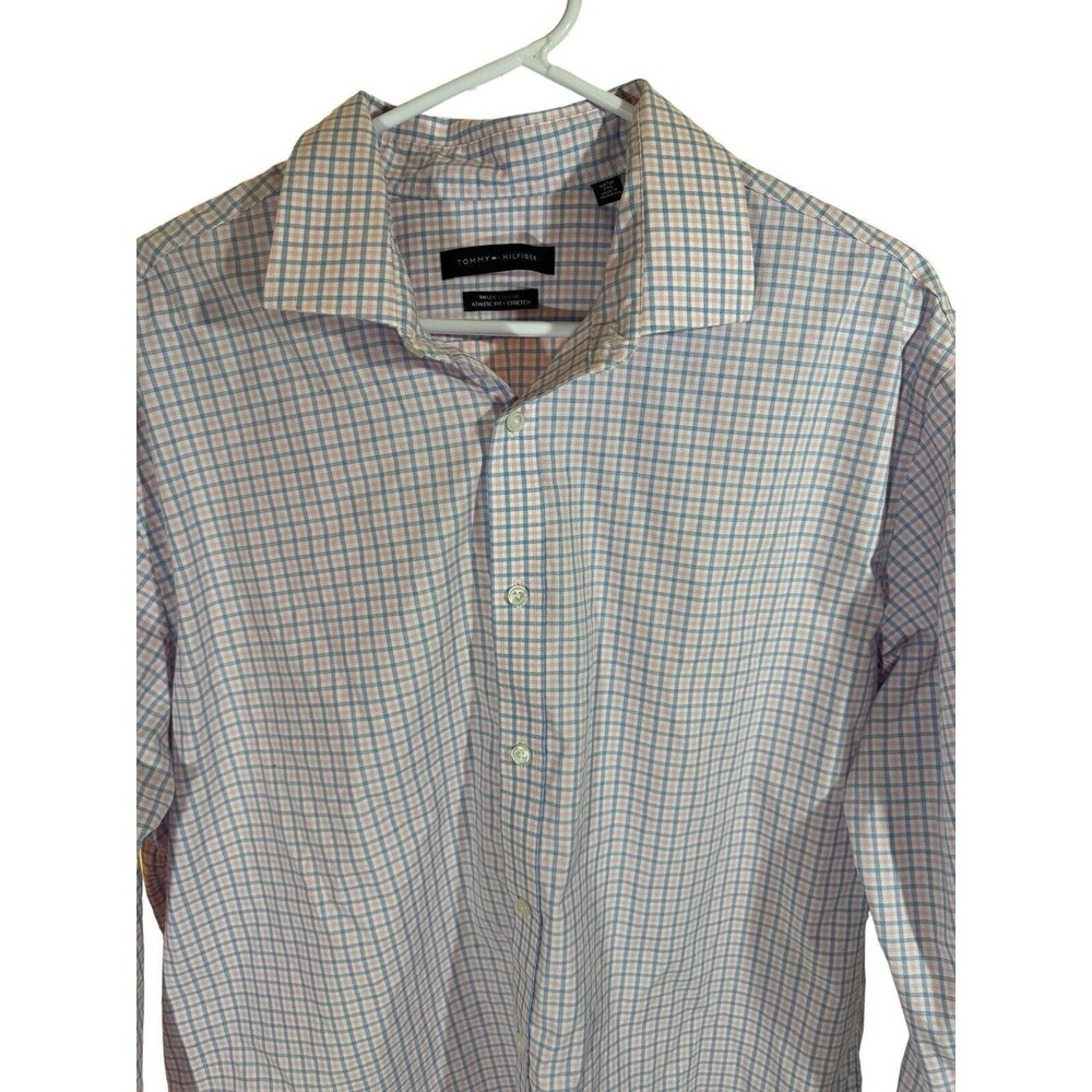 Tommy Hilfiger Shirt Mens XXL Pink Blue Striped Cotton Long Sleeve Button Up